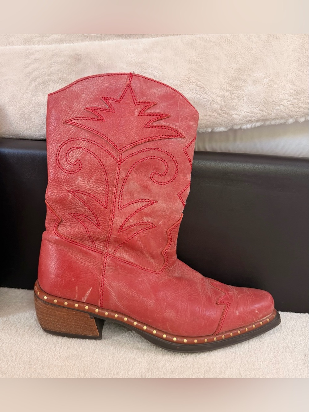 Red distressed Leather Western Boots 37,7
